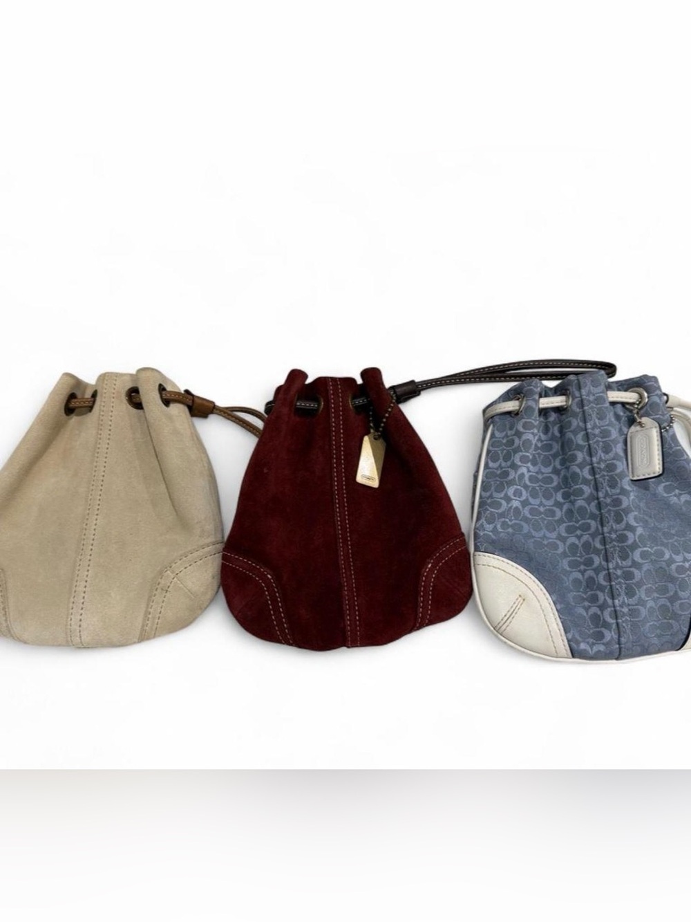 Vintage Y2K Coach three piece suede leather canvas wristlet coin pouch